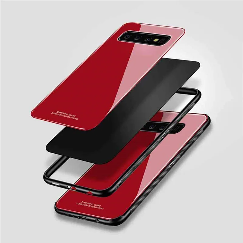 

Ultra-Thin Slim Hard Mirror Shockproof Cover Case Black Compatible For Samsung Galaxy S10 Case 9H Tempered Glass Case, As the following photos