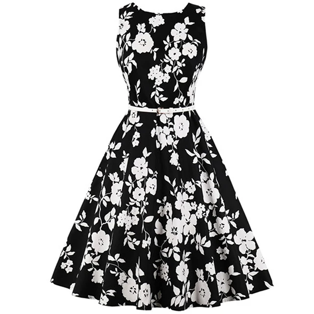 

Latest Sleeveless Women Vintage Rockabilly Midi Summer 50s 60s Cotton Tunic Pinup Wear To Work Office Casual Party Skater Dress