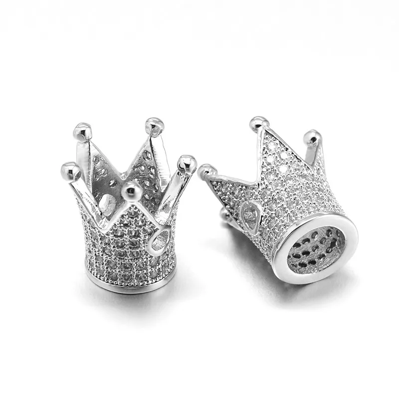 

PandaHall Environmental Brass Micro Pave Cubic Zircon Crown Beads