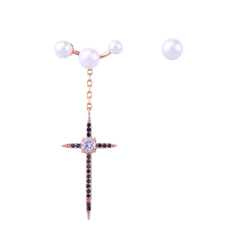 

me00114 Diamond-studded Pearl Stylish Copper Zircon Earrings Gold Plated Vintage Crucifix earrings
