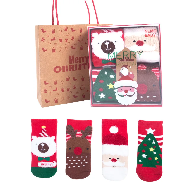 

Hot Selling 100 Cotton Socks for Winter Kids Socks Wholesale Christmas Socks Sets