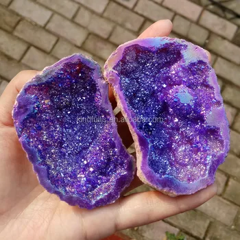 Wholesale Raw Clear Quartz Purple Aura Rainbow Agate Geode Crystal