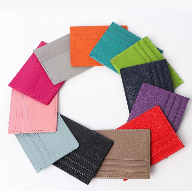 

Hot Selling Genuine leather Super Thin Compact Wallet Credit Card Holder, Black, blue, red, yellow, green