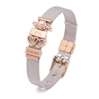 

Customized Mother's Day bangle jewelry letter slide charm mesh stainless steel bracelet for woman