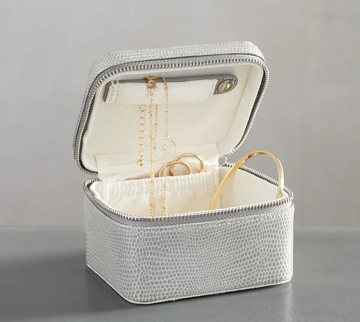 

box style genuine cow leather jewellery box travel jewellery holder bag, Grey