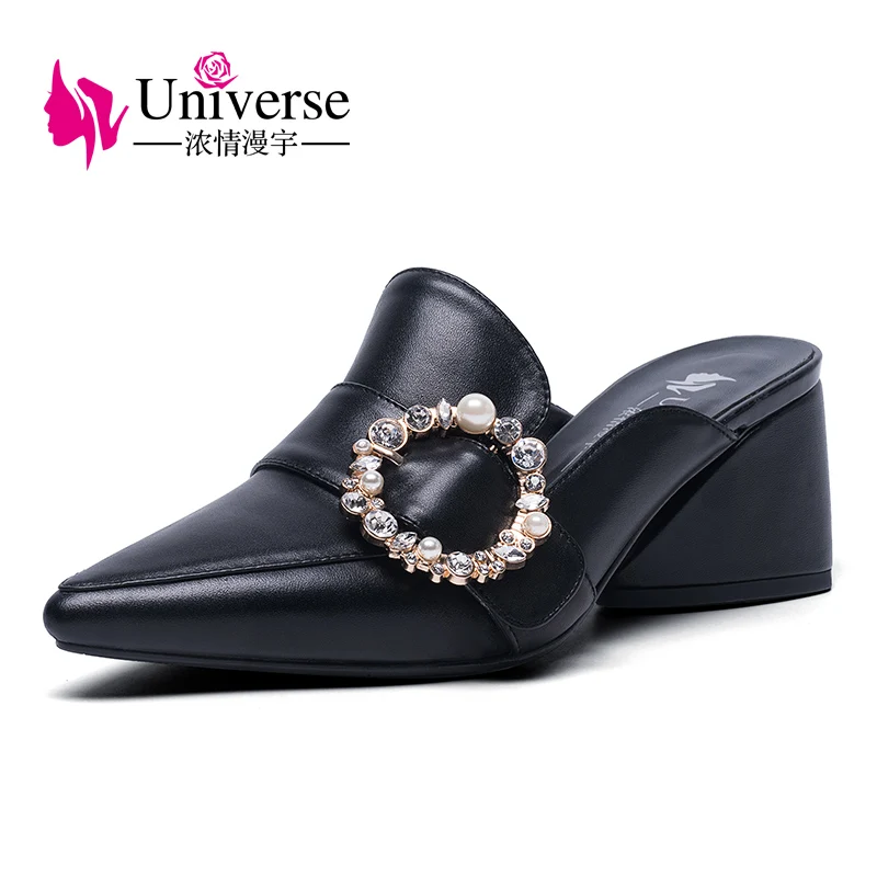 

Square Heel Sandals Wholesale Leather Out Door Slippers, Black