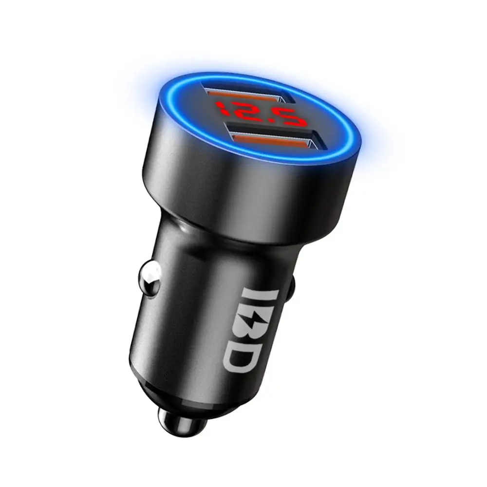 

IBD339 NEWEST Portable ZINC ALLOY 36W dual usb quick charging port qc3.0 car charger with display for mobile phone