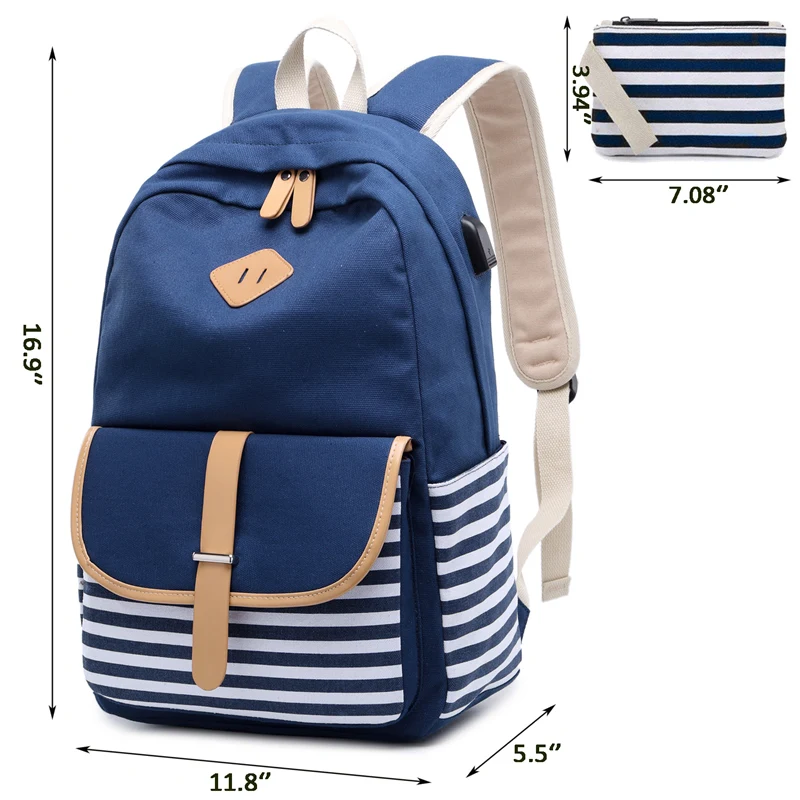 

2019 Back To School Girls Casual Daypack Large Capacity Canvas Girls School Backpack for Teenager Girls, Blue,black