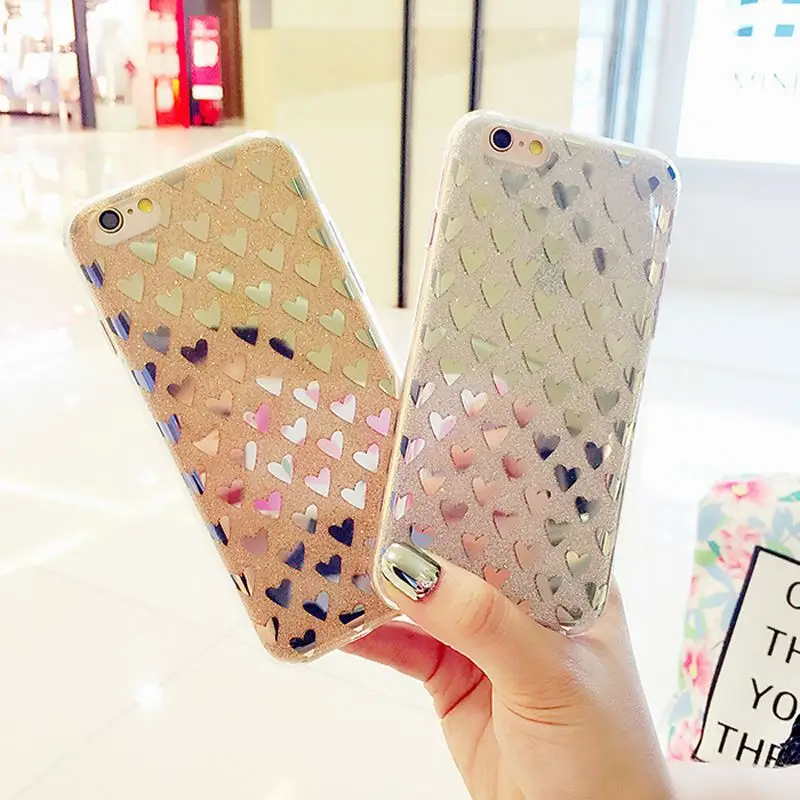 

Luxury Shining Bling Pink Love Heart Phone Case Anti-knock TPU Glitter Case for Iphone 7 7plus 6 6s 6Plus 5 5S 8 Back bag Cover