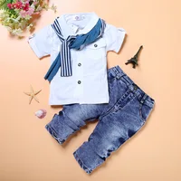 

2018 Summer High Quality Kids Baby Boys T-shirt Long Denim Pants Outfits Sets 2PCS