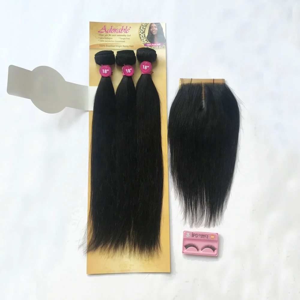 

Adorable silk straight remy human hair weave 4pcs/lot with free closure,100% remi hair extensions 4*4 one pack for a full head, Natural colors