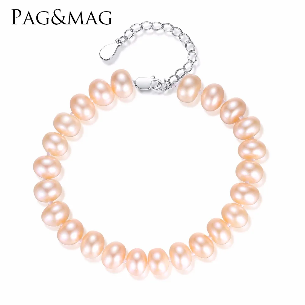 

Pag&Mag Wholesale Charm Fine Freshwater 8-9mm Pearl Chain Bracelets With S925 Sterling Silver Buckle For Girl Engagement Gift
