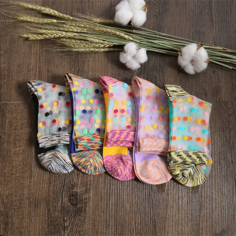 

Hot Selling Summer Breathable Fashion Women Crystal Sheer Mesh Silk Transparent Colored Spot Ladies Socks, As pic