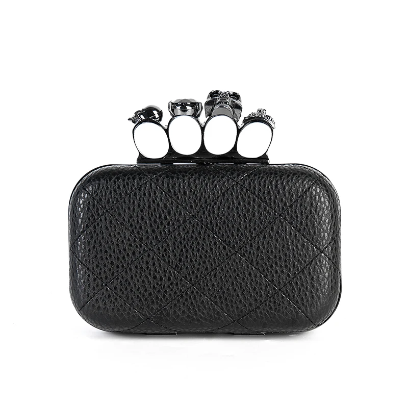 Wholesale lady cheap long chain small black Skull ring evening clutch bags