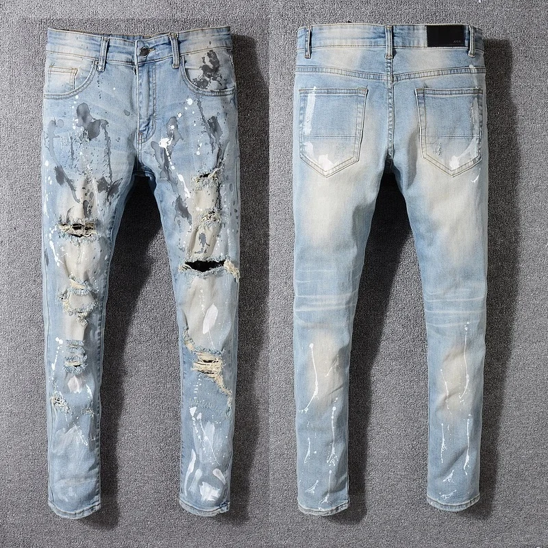 OEM FOG skinny ripped Rips Bleach Blue dirty damaged jeans