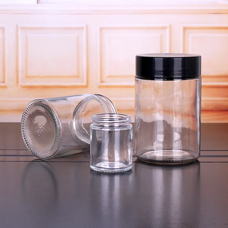 Food Grade 4oz 6oz Matte Black Painting Glass Straight Food Jar With