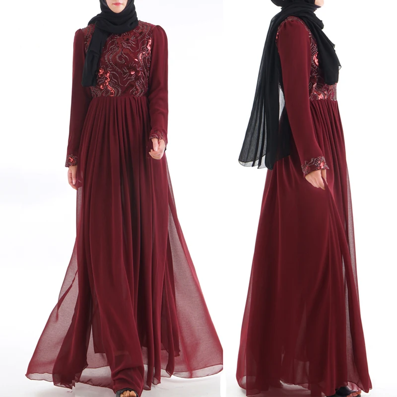

5 colors high quality new Latest designs sequins embroidery women big hem wholesale woman Islamic abaya muslim dress, Various colors