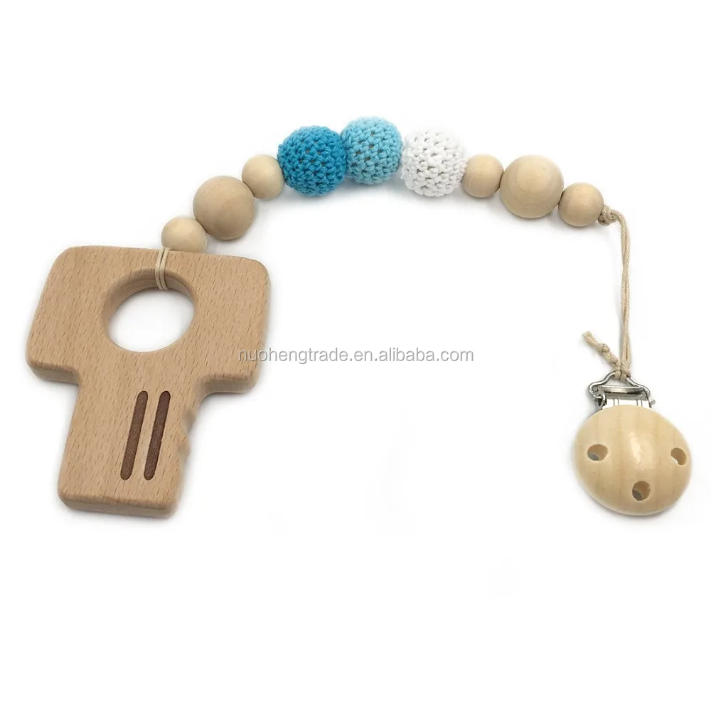 

Chewable Baby Crochet Beads Dummy Wooden Baby Teether Pacifier Clip Holder Chain