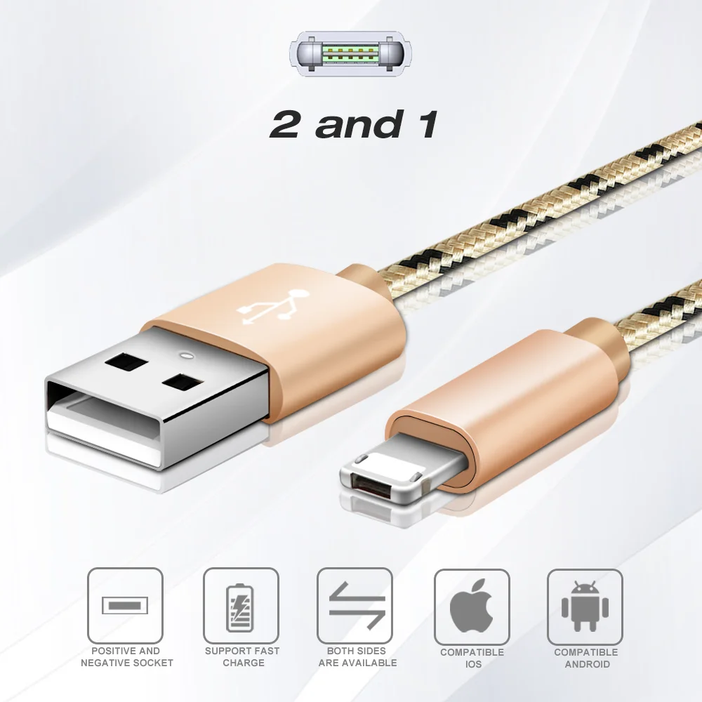 

Latest 2 in 1 Micro USB Data Fast Charging Cable multi function head charger For Iphone Charger Cable, Red;yellow;pink;gray;black