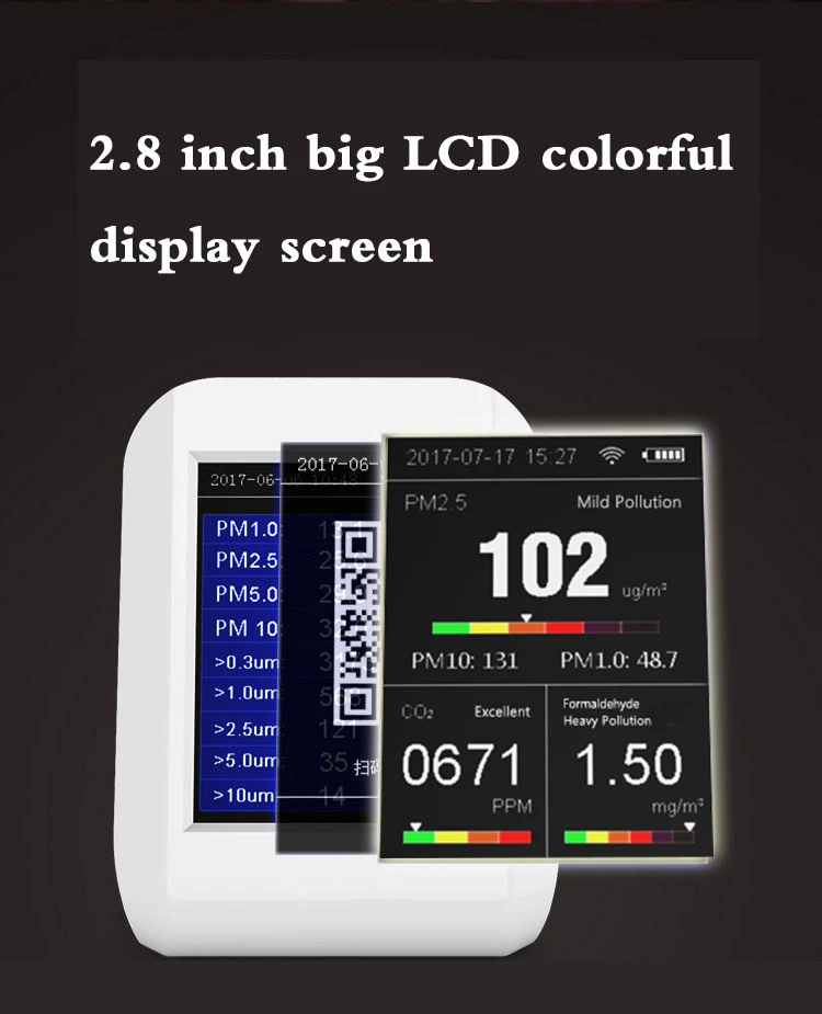 
CE and ROHS compliant air quality monitor for sale real time detecting PM1.0 PM2.5 PM10 CO2 HCHO and OEM VOC 