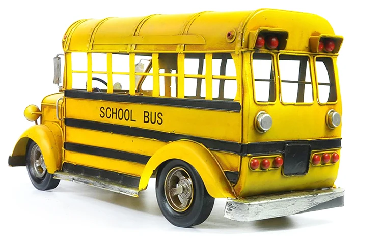Handmade Classic School Bus Big Size Tinplate Vintage Metal Antique Bus Model