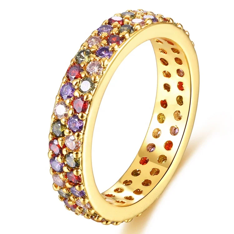 

Zhefan multicolor stone gold jewelry design 18k gold costume jewelry gold eternity ring, Different color is available