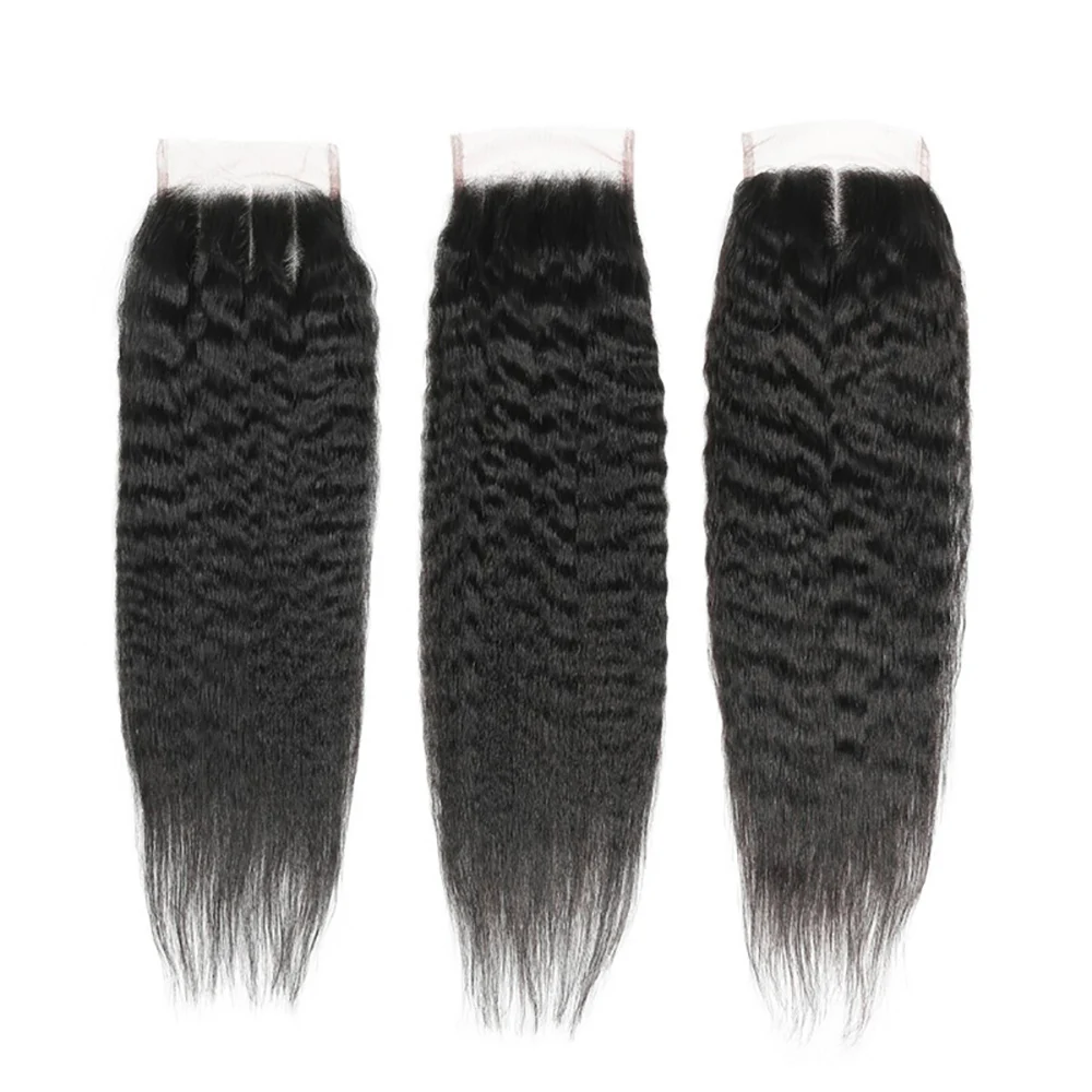 

Russian Kinky Straight Raw Material Unprocessed Yaki 4X4 Lace Closure