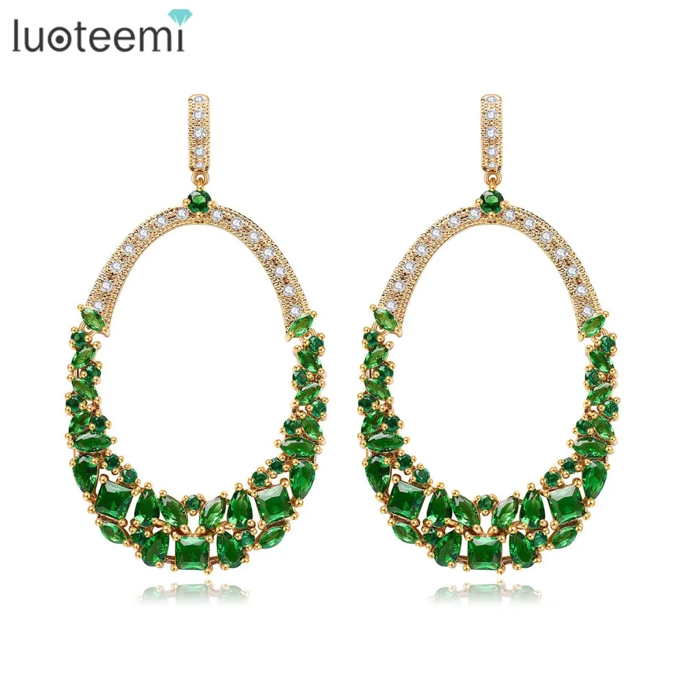 

LUOTEEMI Gold Plated Women Latest Copper Metal Drop Model Wedding Engagement Heavy Bridal Fashion Earrings