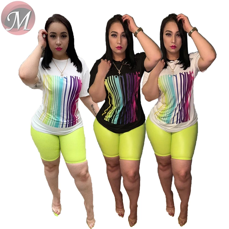 9041914 Women fashion letter print t shirt and shorts two piece set