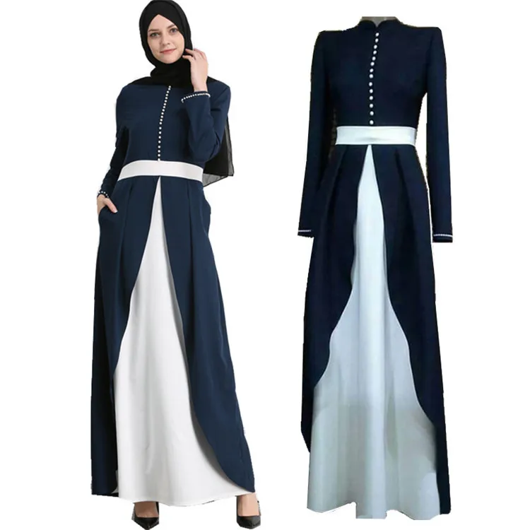 

Latest Stylish Turkish Maxi Dress Navy Islamic Clothing Modern Women Pearl Jubah Abaya, Brown,black,white