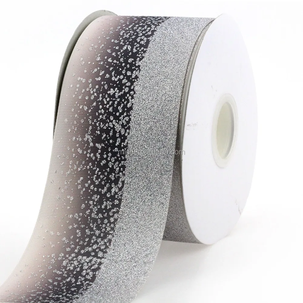 

75mm New arrival unique glitter print ombre print Grosgrain ribbon for cheer bow