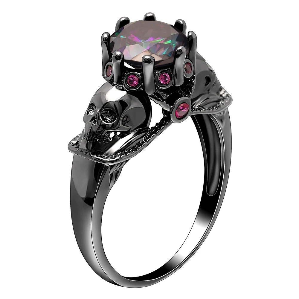 

Hainon black gun rings New Arrivals 2019 skull design black/purple zircon love rings jewelry men/women 5-12# wholesale