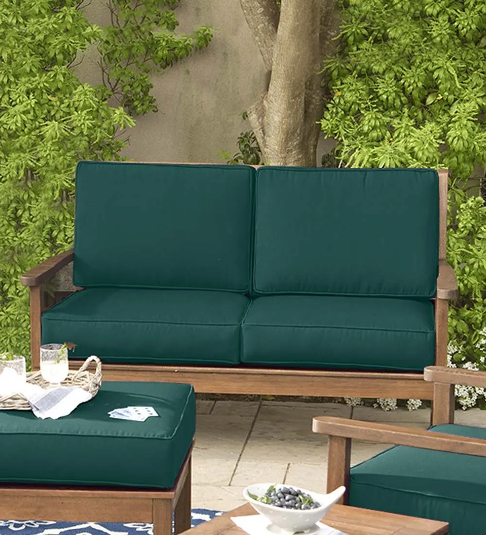 Lancaster Eucalyptus Deep Seating Love Seat with Forest Green Cushions