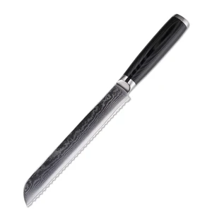 FINDKING Micarta handle 8 inch damascus steel blade damascus sawtooth bread knife 71 layers damascus steel kitchen knife
