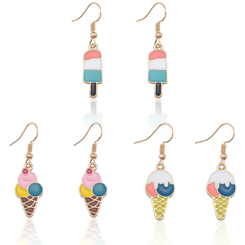 

Cartoon Enamel Ice Cream Earrings For Girl Colorful Drop Oil Cute Earrings Ear Accessories Statement Jewelry Christmas Gift, Same with photo,accept customize color