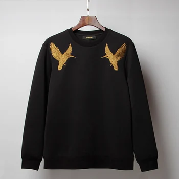 Wholesale custom design embroidery logo men black long sleeve crewneck Wholesale custom design embroidery logo men black long sleeve crewneck