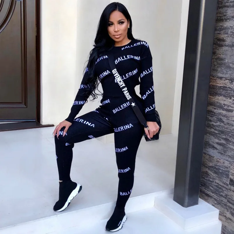 
2019 Wholesale Fashion 2 Piece Set Sportswear Custom Printing Tracksuit Women 