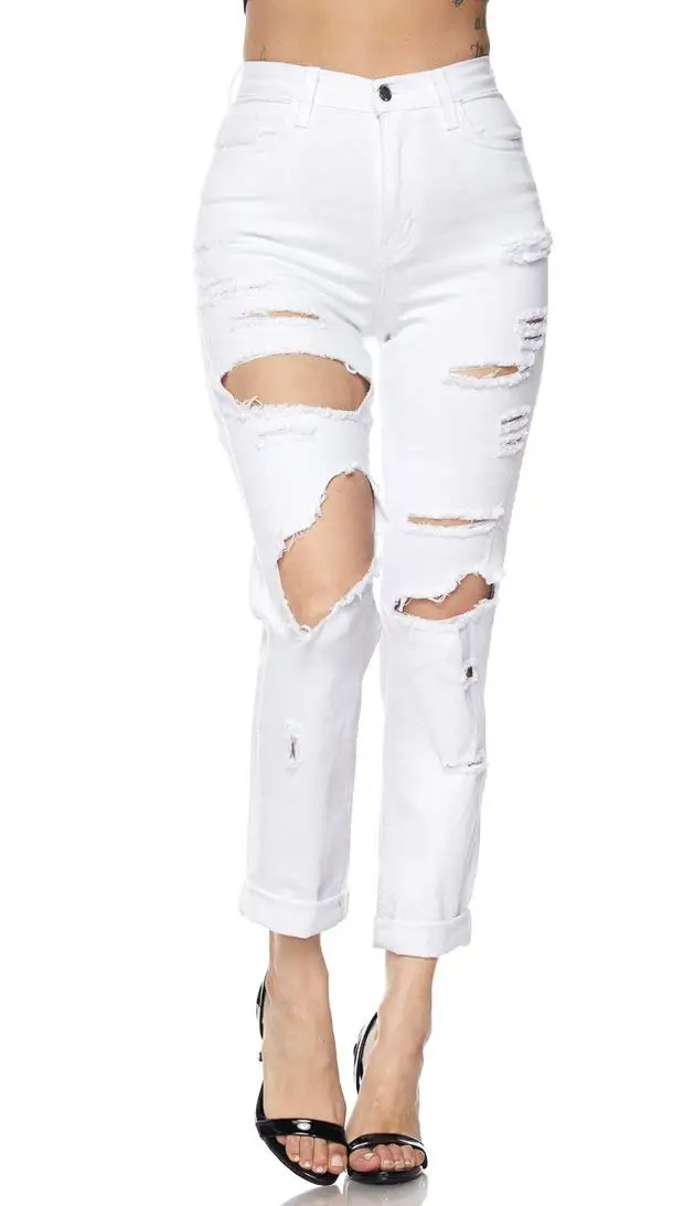 all white cut up jeans