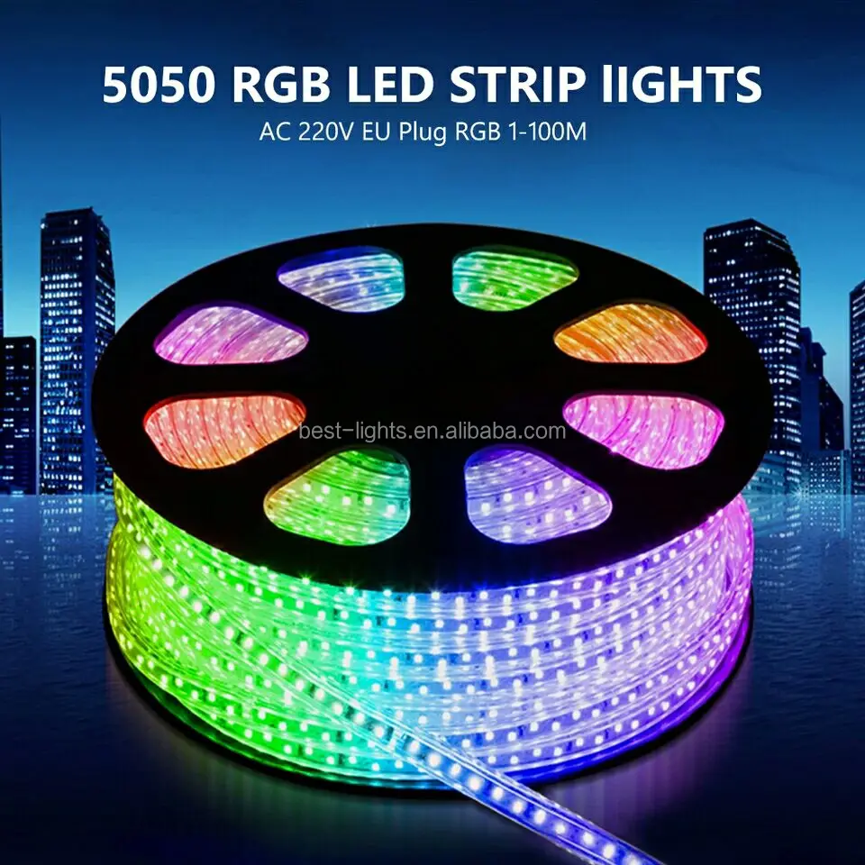 5050SMD AC 110V RGB Multi Color Changing Flexible LED Strip Light IP67 Waterproof Outdoor LED Flat Rope Light LED Strip