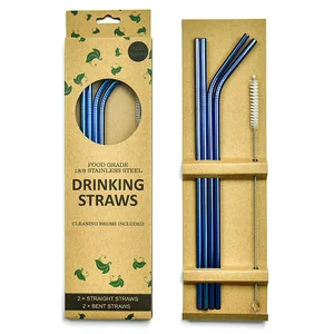 FDA Approved 10.5 Blue Stainless Steel Drinking Straws For 20 oz 30 oz Tumbler