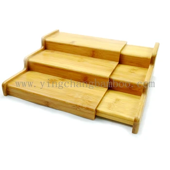 3 Tier Expandable Bamboo Wood Kitchen Cabinet Organizer Dish Rack