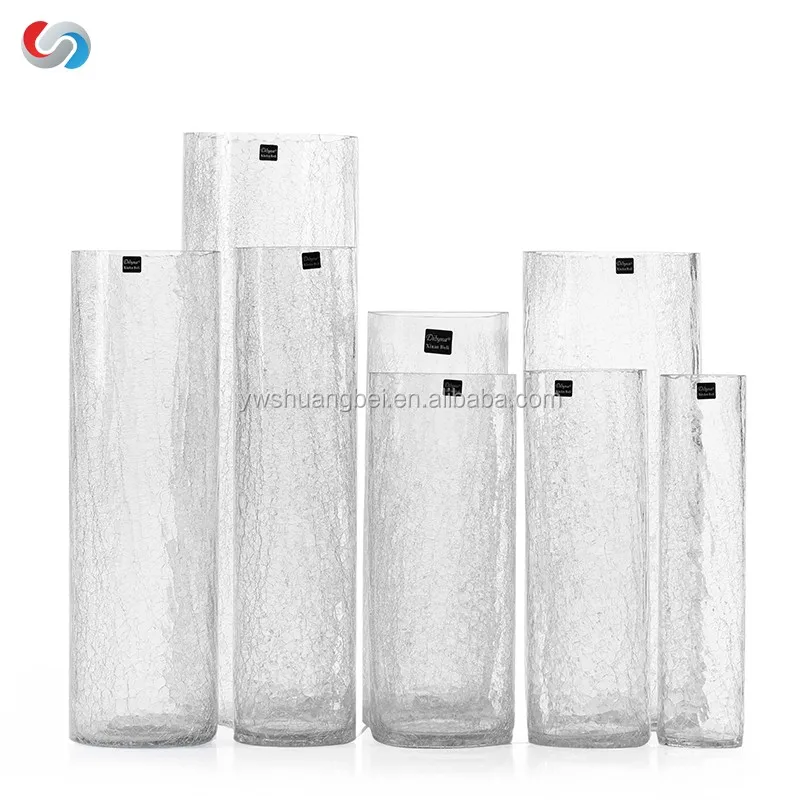 

Bulk Crackled Glass Flower Vase For Decoration Cheap Wholesale Cylinder Glass Vase