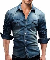 

Mens Casual Denim Shirt High Quality Long Sleeve Jean Shirt