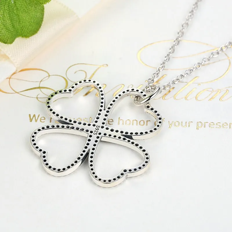 

Beautiful 925 Silver Jewelry Petals Of Love Clover Charms Chain Choker Necklace