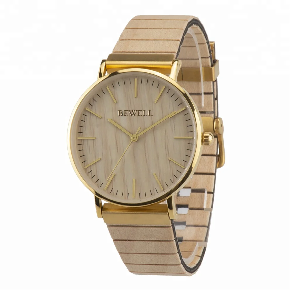 

Handmade wood strap super thin stainless steel case fashion wrist watch