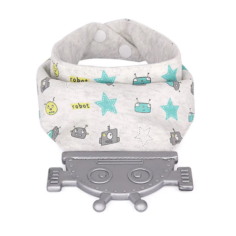 

High Quality Safety Chewable Non-toxic BPA Free Silicone Baby Bandana Bibs With Teether, Light blue;light green;chocolate;metallic sliver;opera pink
