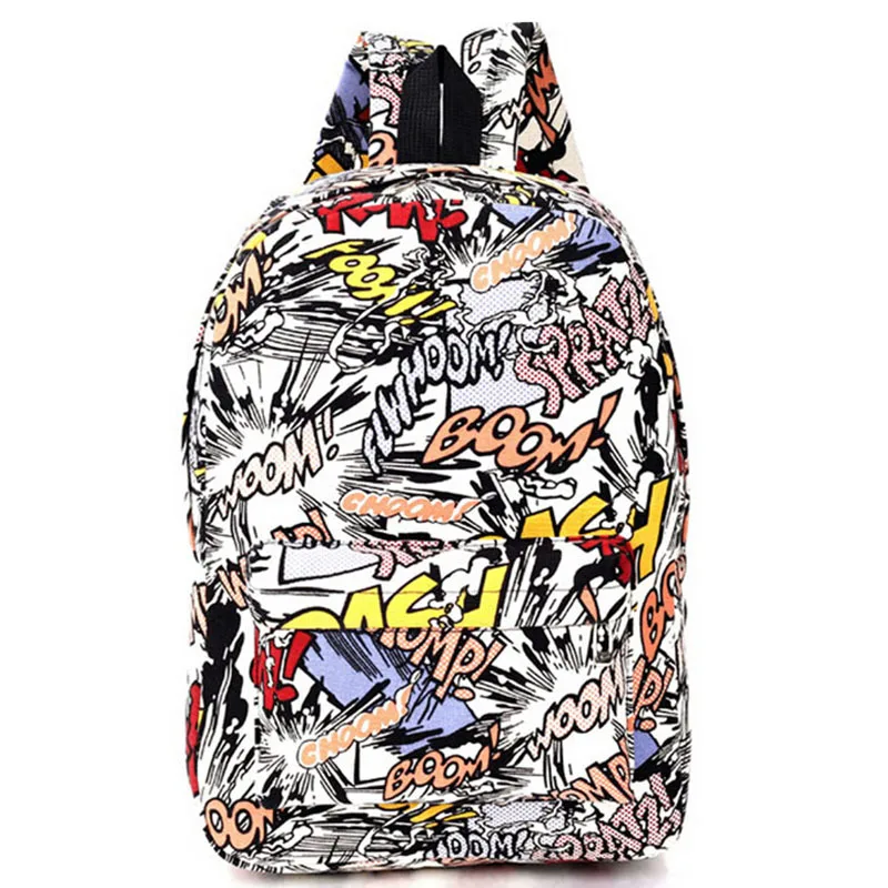 Hippie Facebook Canvas Backpacks Student School Bag Cartoon mc Print Rucksack Outdoor Travel Pack Graffiti Bolsa
