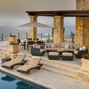 Villa swimming pool party rattan sofa with dining set and chaise ... Korb lounge bubble