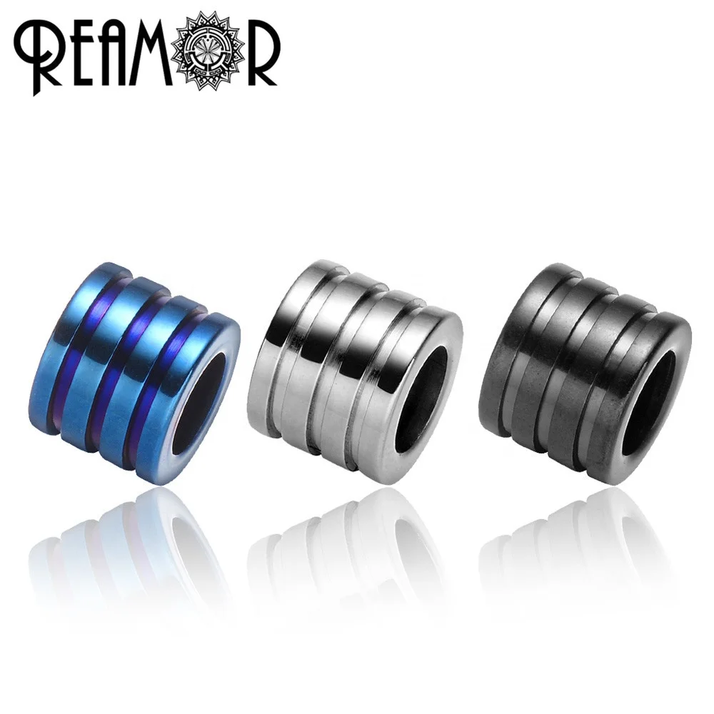 

REAMOR Wholesale 316L Stainless steel PVD Silver Blue Black Plated Metal Spacer Beads 6mm Hole Beads for Bracelet Jewelry Making