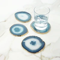 

Natural polished crystal agate slices different sizes stone slices for coaster with golden rim